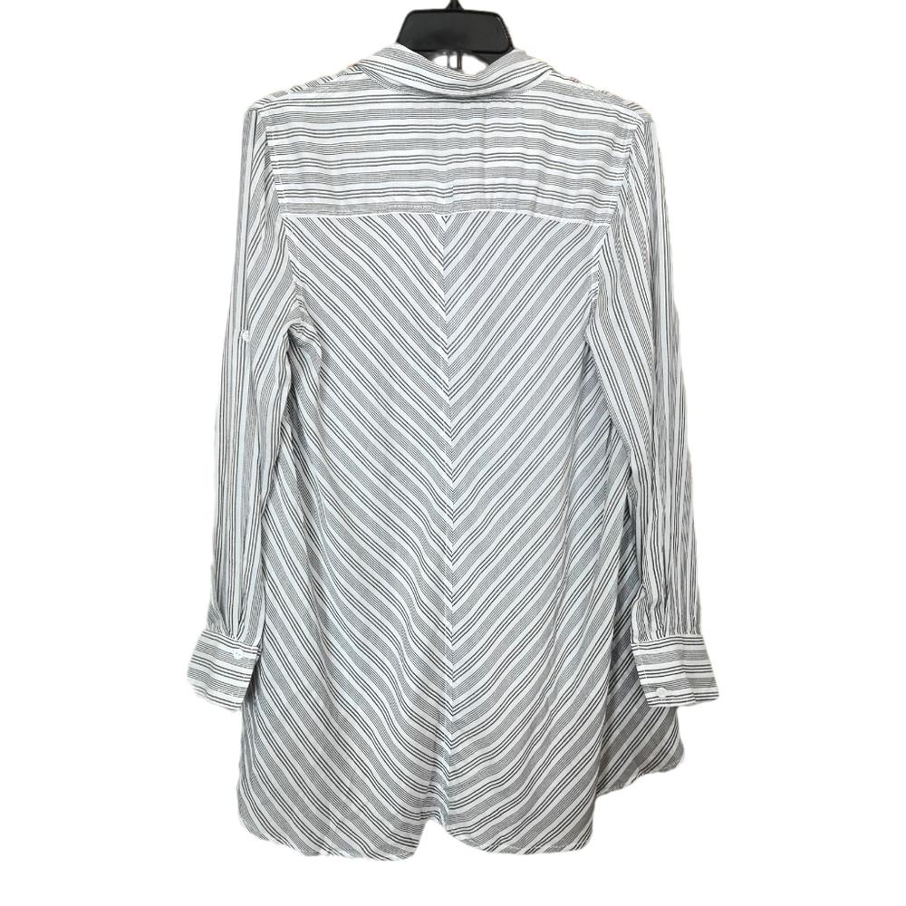 Max Studio Striped Flowy High-Low Long Button Up - Picture 3 of 9